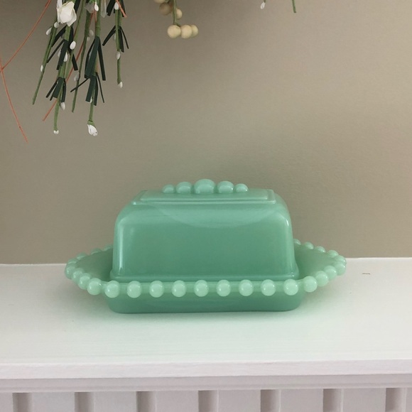 Relisted! Vintage Light Green Jade Butter Dish 7” Candlewick - Picture 3 of 13